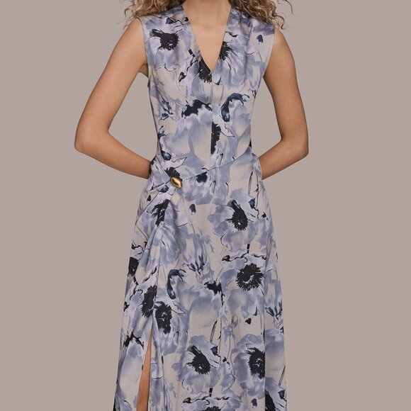 NWT CAP SLEEVE V-NECK PRINTED MIDI DRESS SIZE 4 - Picture 6 of 12